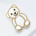 White Teddy Bear Brooch with Gold Tone Crystal Outline view 4