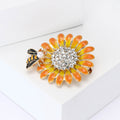 Bee and Daisy Enamel Crystal Brooch in Pink and Yellow view 3