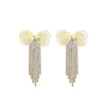 Gold Wire Bow Clear Look Chain Fringe Stud Earrings view 5
