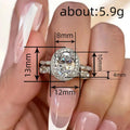 Silver Tone Oval Crystal Halo Two Piece Ring Set Statement Jewelry view 4