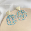 Cream Heart Stud Earrings Light Blue Wire Rose Drop view 3