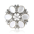 Crystal Framed Cat Eye Cabochon Flower Brooch in Gray and White view 5