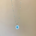 Silver Oval Mother Of Pearl Turquoise Pendant Necklace view 1