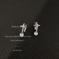 Silver Tone Star Huggie Hoop Earrings Clear Crystal Drop view 1