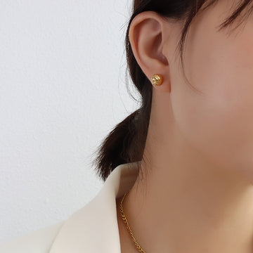 Hammered Texture Round Ball Stud Earrings Gold Or Steel