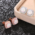 Cushion Halo Opal Stud Earrings Rose Gold White Gold view 2