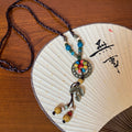 Multicolor Ceramic Bead Ring And Leaf Pendant Necklace view 4