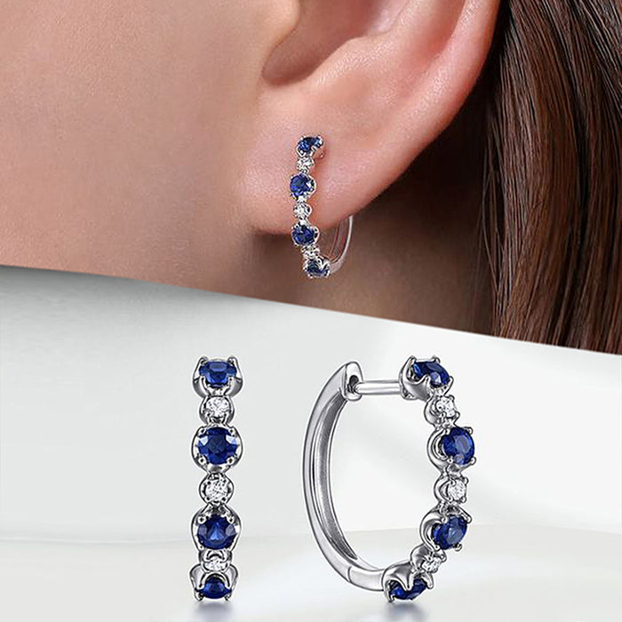 Silver Blue Clear Alternating Cubic Zirconia Mini Hoop Earrings
