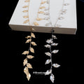 Leaf Cascade Y Necklace with Polished Metal Leaf Drops view 4