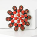 Antique Bronze Flower Brooch Turquoise Or Red Cabochon Pin view 4
