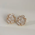 Enamel Camellia Flower Pearl Stud Earrings Two Colors view 7