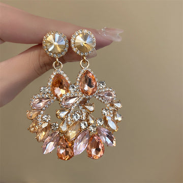 Champagne Crystal Open Drop Earrings with Reflective Details