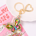Gold Rhinestone Butterfly Heart Clasp Metal Keychain view 2
