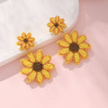 Felt Sunflower Seed Bead Drop Earrings Yellow Orange Brown view 3