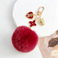 Fluffy Pom Pom Keychain With Heart Bear Charm And Flower Pendant view 8