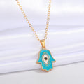 Gold Tone Enamel Hamsa Evil Eye Pendant Necklaces in Six Colors view 9