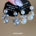 Pearl Cluster Bow Stud Earrings in Gray and White Metal Tone Jewelry view 1