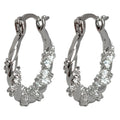 Silver Tone Clear Stone Leaf Pattern Round Hoop Earrings view 5