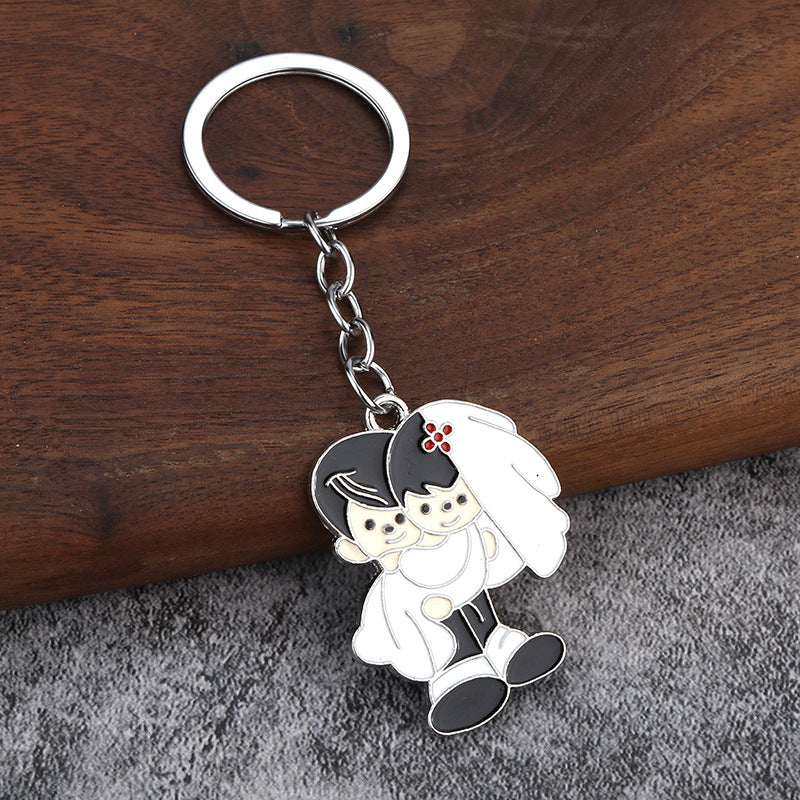 Bride and Groom Enamel Keychain, Cute Couple Metal Bag Charm