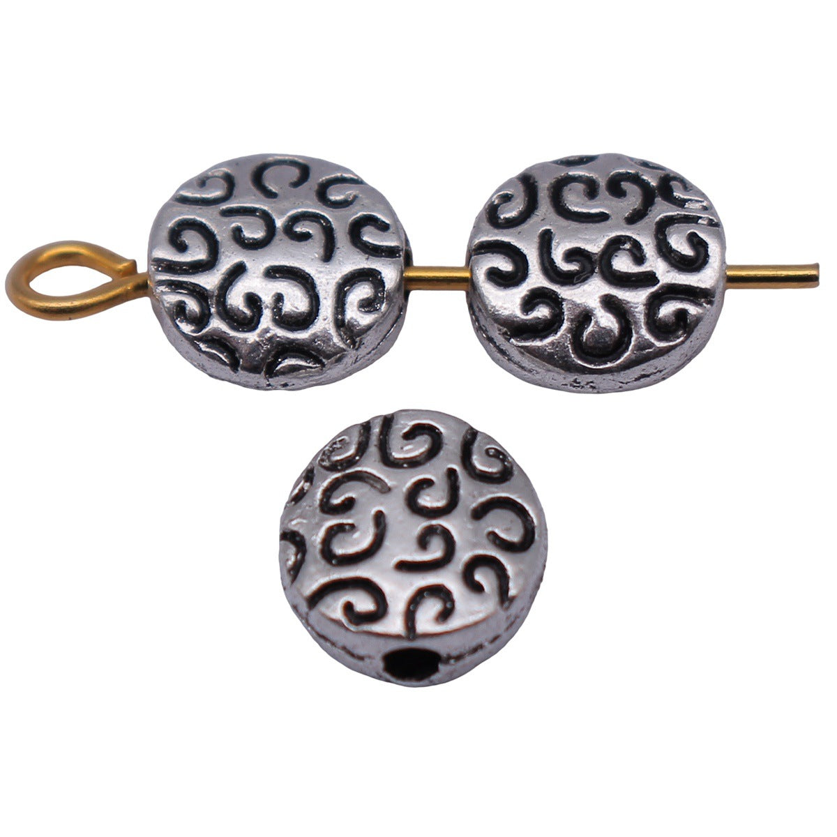 7.2x7.1x3mm 0.5g Antique Silver Zinc Alloy Engraved Round Loose Metal Beads for Bracelet Jewelry Making