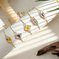 Geometric Pressed Flower Slider Bracelets with Gold Tone Chain view 1