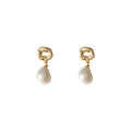 Gold Tone Open Organic Top And Baroque White Pearl Stud Earrings view 5
