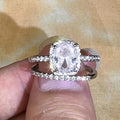 Silver Tone Cushion Halo Crystal Two Piece Ring Set view 3