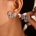 Textured Bow Stud Earrings And Bow Pendant Necklace Gold Steel view 4