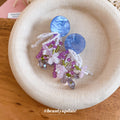 Blue and Purple Beaded Floral Tassel Clip-On Earrings view 4