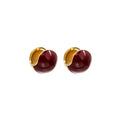 Deep Red Glossy Round Half Hoop Petite Small Stud Earrings view 5