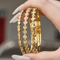 Thin Zircon Teardrop Clover Cross Bangle Gold Steel view 1