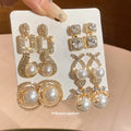 Gold Pearl Mixed Stud Drop Multi Piece Earring Sets view 3