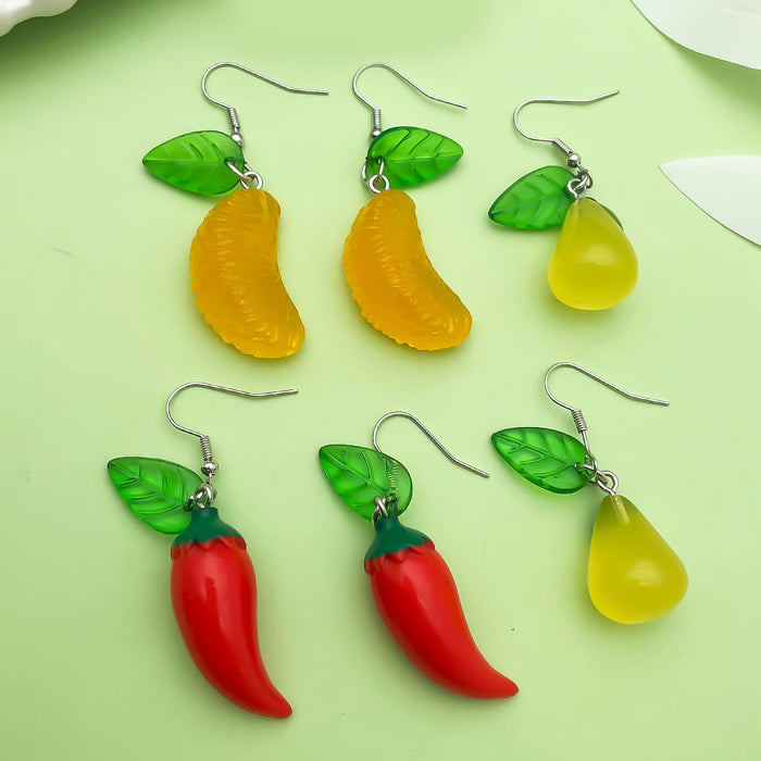 Resin Fruit Charm Drop Earrings with Fishhook Ear Wires