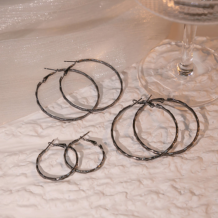 Gunmetal Faceted Irregular Round Oversized Hoop Earrings