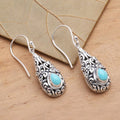 Turquoise Color Teardrop Earrings in Antique Silver-Tone view 3