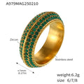 Gold Four-Row Pavé Band Rings Turquoise Pink Green Blue view 8