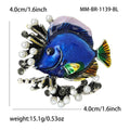 Yellow Enamel Tropical Fish Brooch Coral Pearls Green Accents view 4
