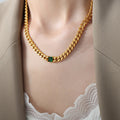 Gold Cuban Link Green Stone Chain Necklace Bracelet view 7