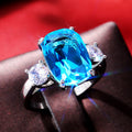 Silver Ocean Blue Oval Cubic Zirconia Three Stone Ring view 1