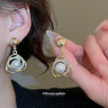Gold Pearl Crystal Flower Necklace And Drop Earring Set view 3