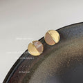 Gold Split Circle Mother of Pearl Half Disc Stud Earrings view 6