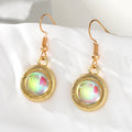 Gold Tone Round Glass Evil Eye Cabochon Hook Earrings view 2