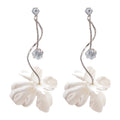 White Flower And Crystal Curved Long Dangle Earrings view 5