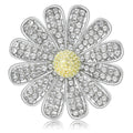 Rhinestone Daisy Flower Brooch Yellow Center Silver Petals view 1