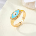 Gold Tone Enamel Evil Eye Adjustable Open Rings in Five Shapes view 5