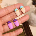 Oval Colorblock Stud Earrings Purple Pink Oil Drip Finish view 2