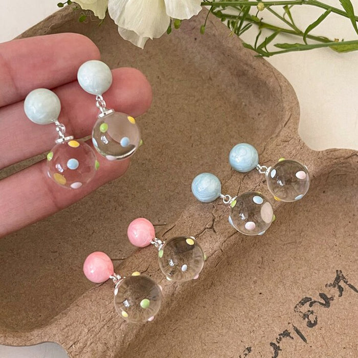 Pastel Bead and Clear Ring Drop Earrings in Three Colors