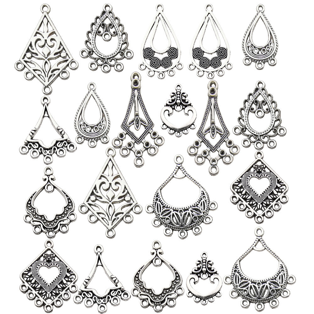 Zinc Alloy Teardrop Heart Multi Hole Connector Charm for DIY Boho Earrings Jewelry