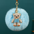 Jeweled Bear Plush Pom Pom Keychains in Four Pictured Colors view 7