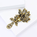 Antique Tone Floral Bird Brooch With Long Crystal Drop view 4